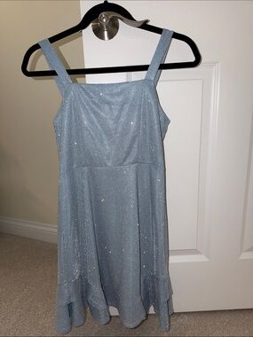 Girls' Light Blue Sparkle Formal Dress with Wide Straps